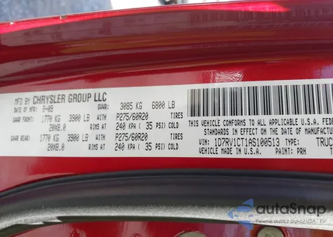 2010 Dodge Ram 1500 Slt/Sport/Trx z USA, uszkodzony, nr VIN 1D7RV1CT1AS100513
